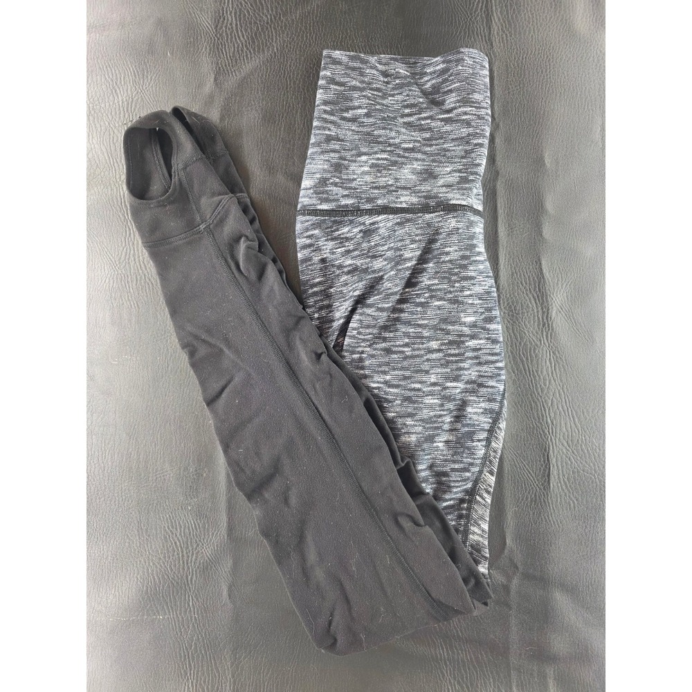 Lululemon High Rise Stirrup Leggings Space Dye Grey Black Ruched Yoga Pants 6
